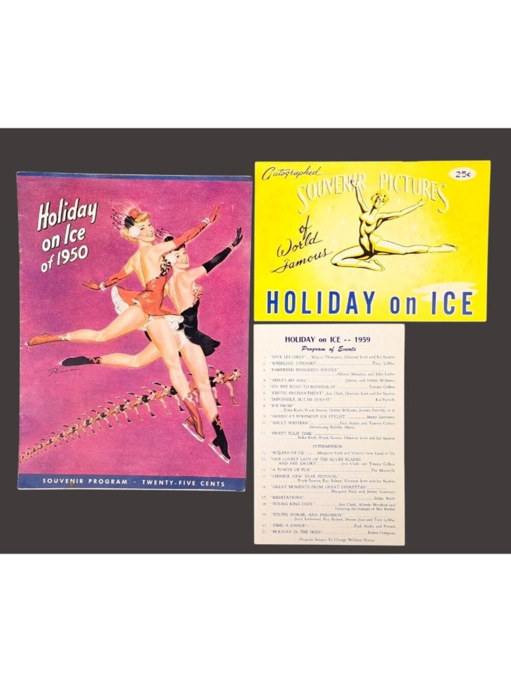 Vintage Holiday On Ice 1950 Souvenir Program & 1959 Picture Book Autograph Skate